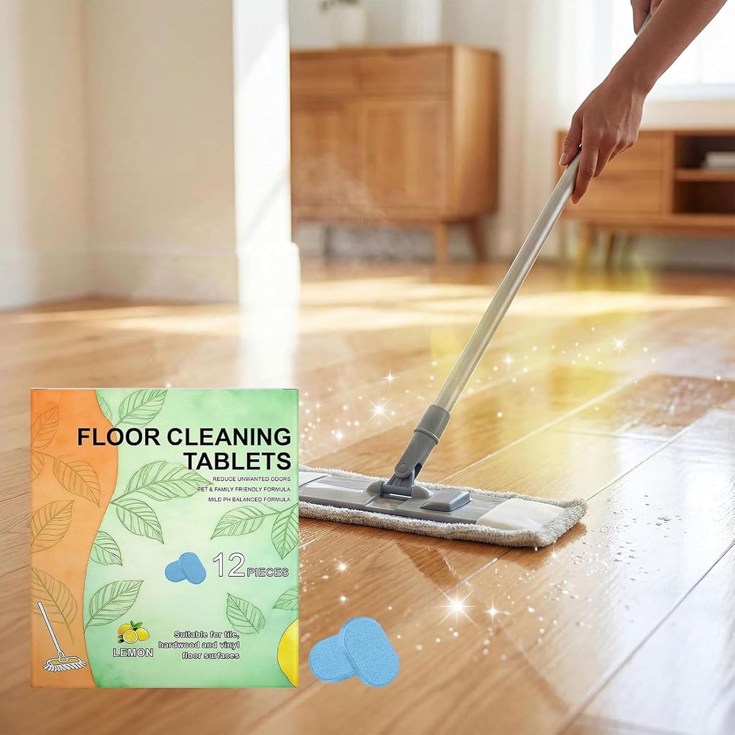 12pcs Floor Cleaner Tablets Hard Floor Cleaner Tablets, Pre-Measured Dissolvable Cleaning Solution for Tile, Vinyl, Compatible with Robot Mops & Wet/Dry Vacuums Cleaner lemon Scent