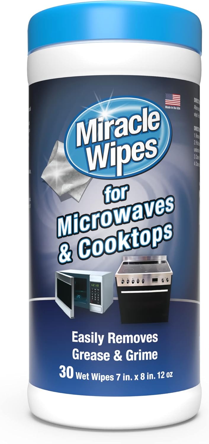 MiracleWipes for Microwaves and Cooktops, Easily Removes Food and Grime Buildup, Safe and Convenient Stove Top Cleaner, Great for Home and Kitchen Use - 60 Count
