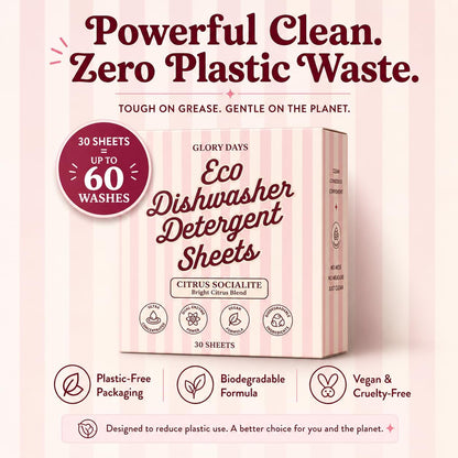 Glory Days Dishwasher Sheets – Citrus Socialite | Eco Friendly, Clean Dishwasher Detergent | Dual Enzyme, Plastic-Free, Vegan | 30 Count