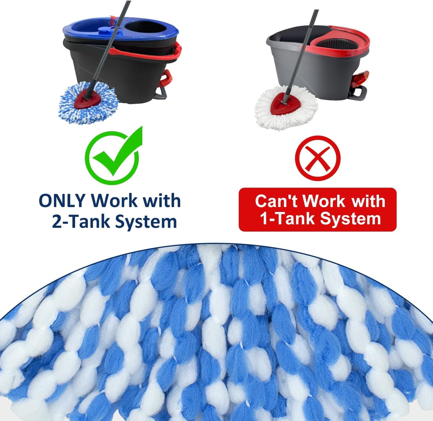 Mop Head Replacement Compatiable with Ocedar RinseClean 2-Tank System, Mircofiber Mop Heads Refill and Scrub Brush for O Cedar Rinseclean Spin Mop, 6 Pack Mop Refills & 2 Scrub Head for Floor Cleaning