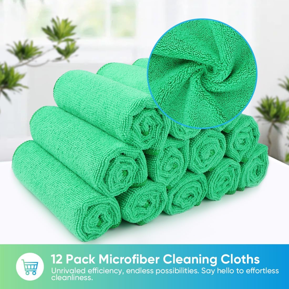 HOMEXCEL Microfiber Cleaning Cloth 210GSM, Pack of 12, Size:11.5" x 11.5", Ultra-Soft, High-Density Non-Abrasive Cleaning Towels for Cars, Glass, Kitchen, Reusable Rags, Blue/Green/Yellow/Pink
