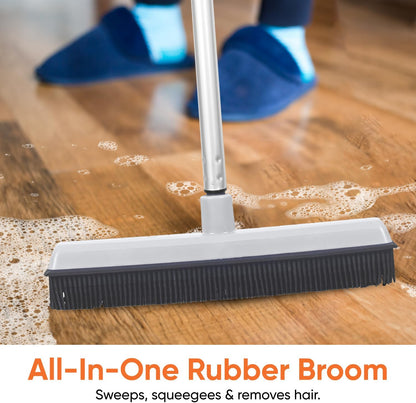 Rubber Bristle Broom for Hardwood Floors, Tiles, Carpets, Wood, and Vinyl Salon Broom, Rubber Squeegee Broom, Rubber Rake for Human Hair, Pet Hair, Fur, Lint, Liquid, Grey, by Superio (Head Only)