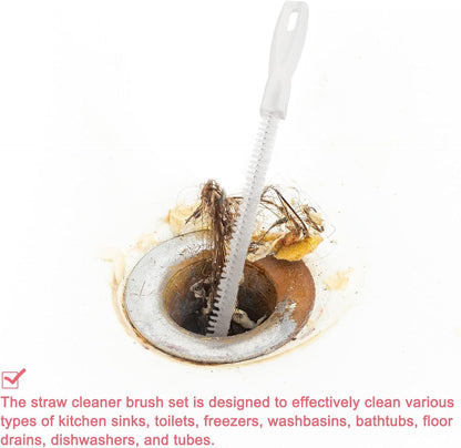uxcell 2 Pcs Drain Cleaner Brush, 18.5 Inches Extra Long Stainless Steel & Nylon Pipe Cleaner Brush, White, Medium Firmness, For Kitchen Sink, Shower, Toilet, Floor Drains, Tubes