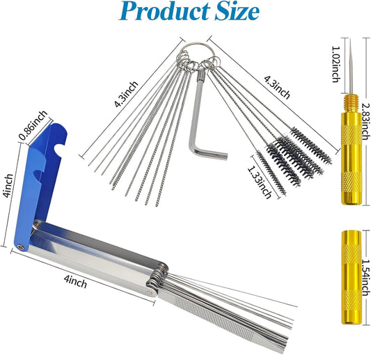 Carburetor Cleaning Kit – 13 Clean Line Set, 9 Cleaning Needles, 6 Nylon Brushes, Throttle Wrench & Pointed Pick, Stainless Steel Carbon Dirt Jet Remover Cleaner for Motorcycle, Chainsaw, Spray Guns