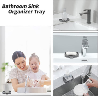 MicoYang Silicone Bathroom Soap Dishes with Drain Spout-Bathroom and Kitchen Sink Organizer,Sponge Holder,Dish Soap Tray,Perfect for Dispenser,Scrubber,Bottle,Cup on Sink or Counter-Black 4.9"×3.2"