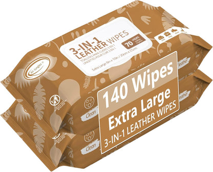 Air Jungles 3in1 Leather Cleaner Wipes 70 Count (Pack of 3), Extra Large 8" x 10" Size, Clean Condition Protect Wipes for Vinyl and Leather Apparel Furniture Auto Car Interior Shoes Boots Bags