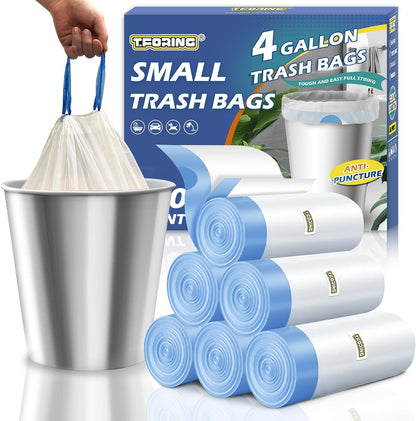 3 Gallon Trash Bags Drawstring 0.96 Mil - 120 Count 12 Liter Small Garbage Bags for Bathroom, Strong White Unscented Plastic Wastebasket Bin Liners for Toilet Office and Bedroom