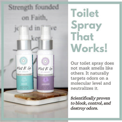 Mist N’ Go by Omaze Travel Bathroom Spray for Toilet Spray Odor Eliminator - Travel Toilet Spray for Bathroom Air Freshener Spray for Bathroom Deodorizer - Clean Mix, Travel Size (1oz x2)