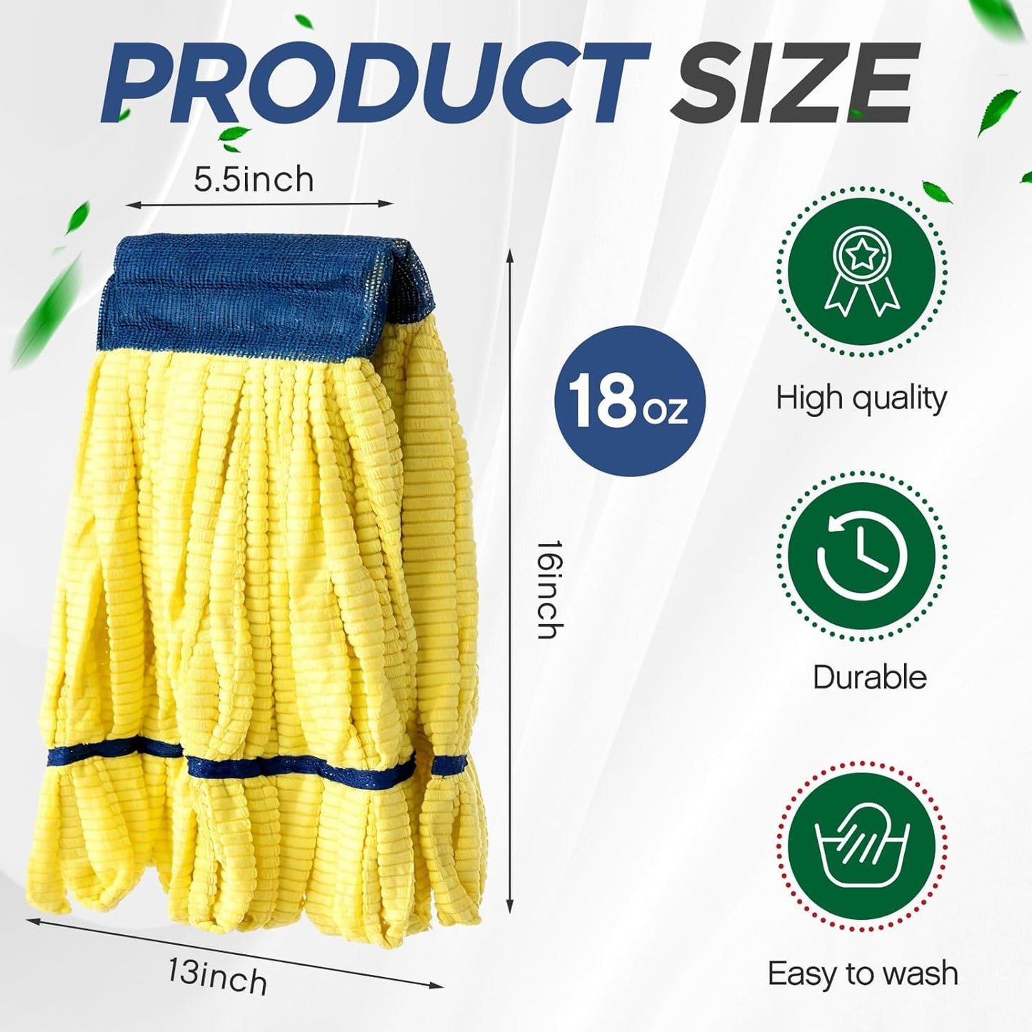 Hushee 6 Pack Large Microfiber Tube Mop Heads 18 oz Heavy Duty Commercial Industrial Wet Mop Head Refill Reusable Machine Washable Looped End Mopheads for Hardwood, Tile, Laminate Floors (Blue)
