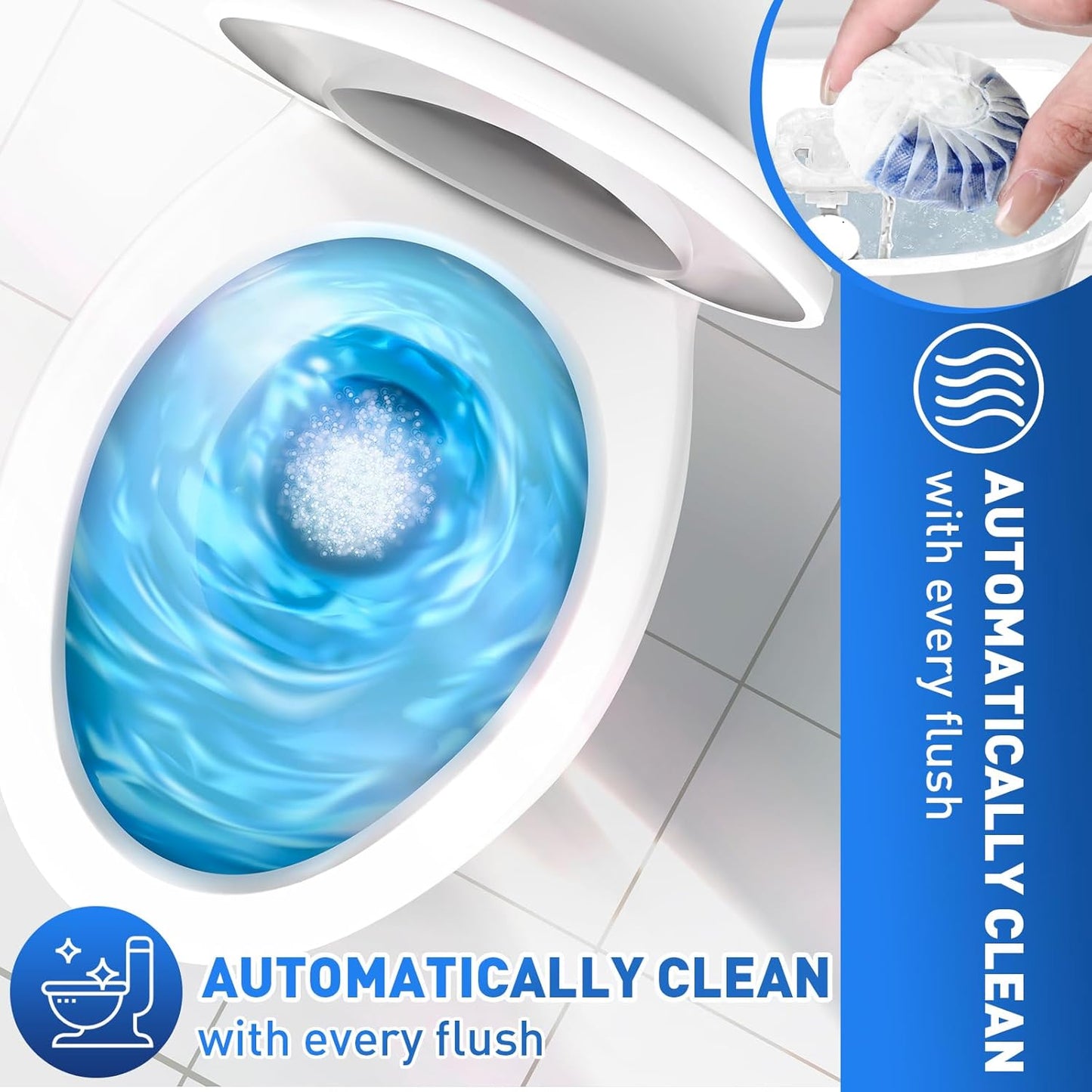 Qualirey 60 Pack Automatic Toilet Cleaner Tablets Toilet Bowl Long Lasting Bathroom Tank Tablets (Blue)