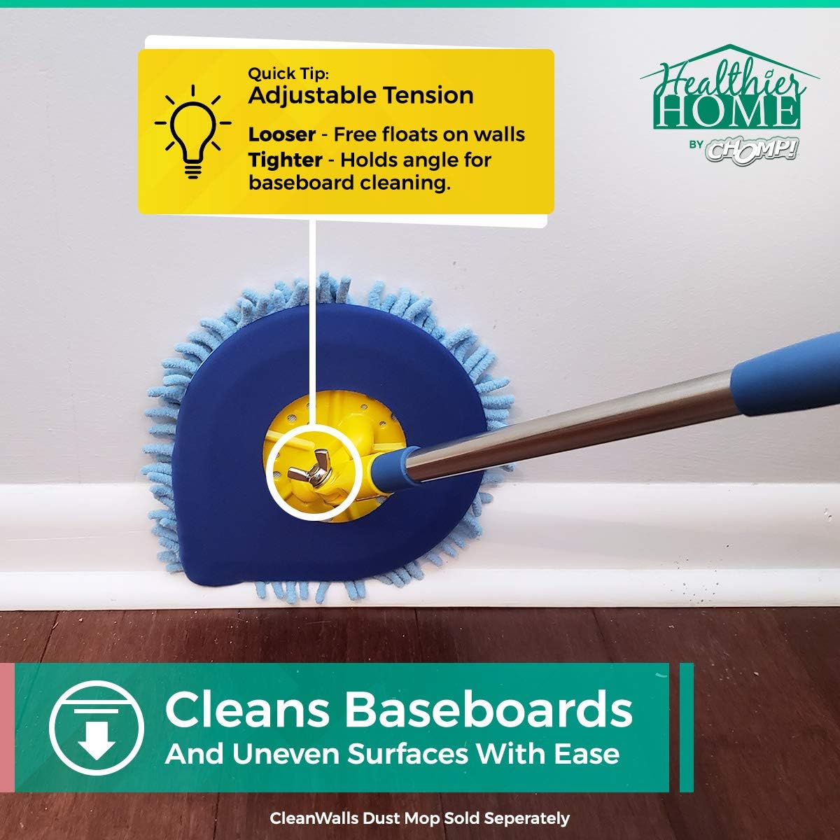Chomp! Microfiber Mop Refill Pack: 5 Minute CleanWalls 2-pak Giant Noodle Blue Duster Reusable Washable, Window/Door Frame Cleaner and Baseboard Dusts - Dry Dusting Pads