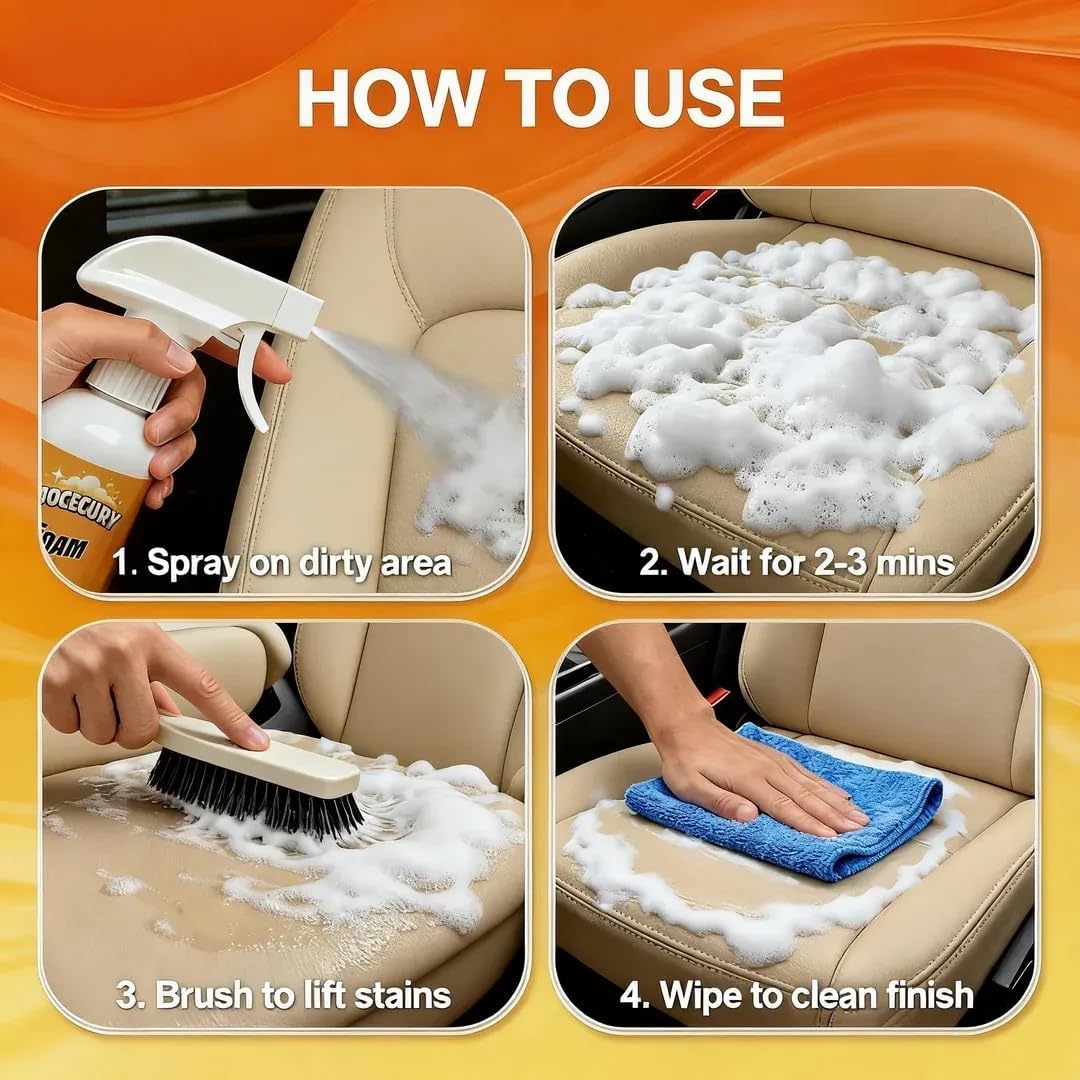 Jocecury 2Pcs Multi-Purpose Foam Cleaner, 600ML Car Interior Cleaner for Leather Seats, Fabric, Vinyl & Carpet, No Rinse Interior Detailer Spray for Shoes, Clothes & Home Surfaces