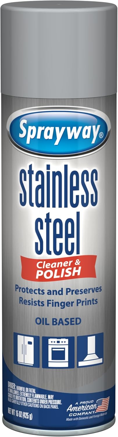 Sprayway Stainless Steel Cleaner Aerosol Spray (Oil-Based), 15oz, Pack of 6 | Cleans, Polishes, Protects | Resists Fingerprints, Foaming Action | Ideal for Stainless Steel Appliances & Surfaces