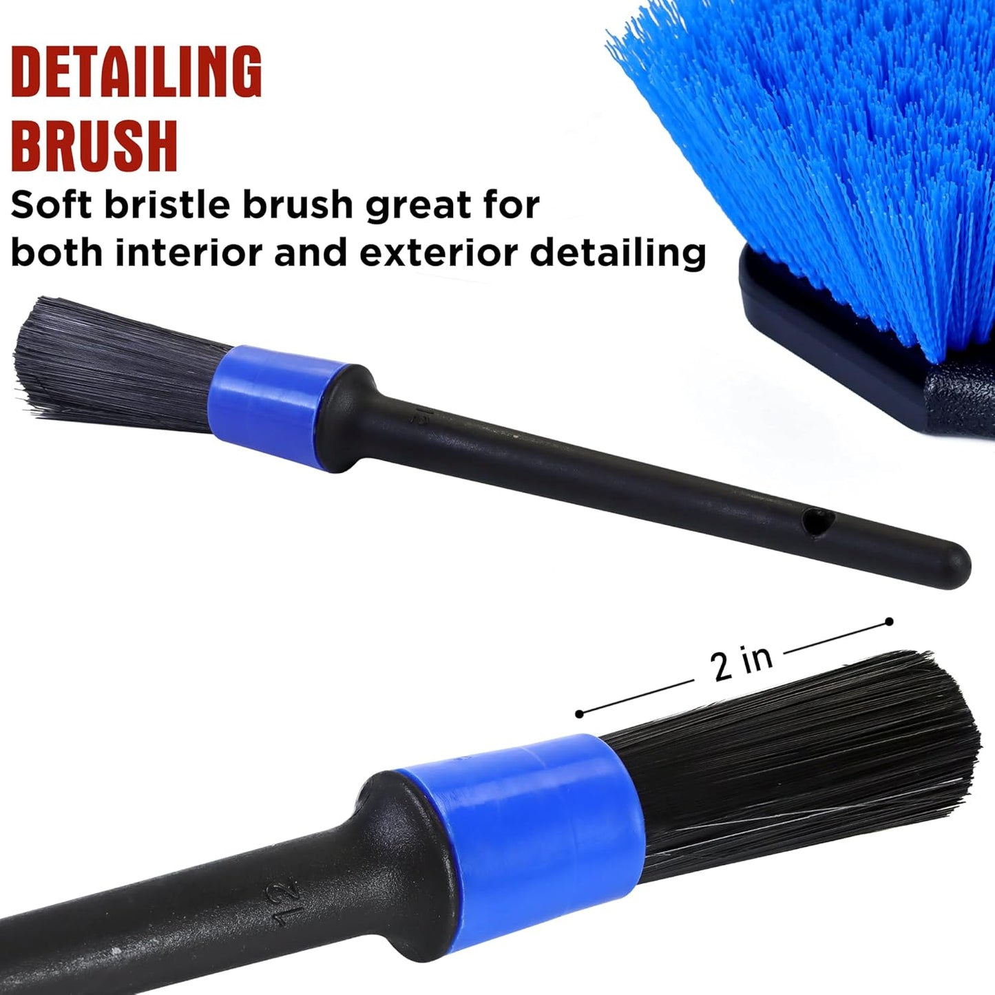 TAKAVU Wheel Tire Brush - Soft Bristle with Short Handle, Included Detailing Brush - Car Cleaning Kit for Rims, Tires, Interior Vents, Emblems - Scratch Safe