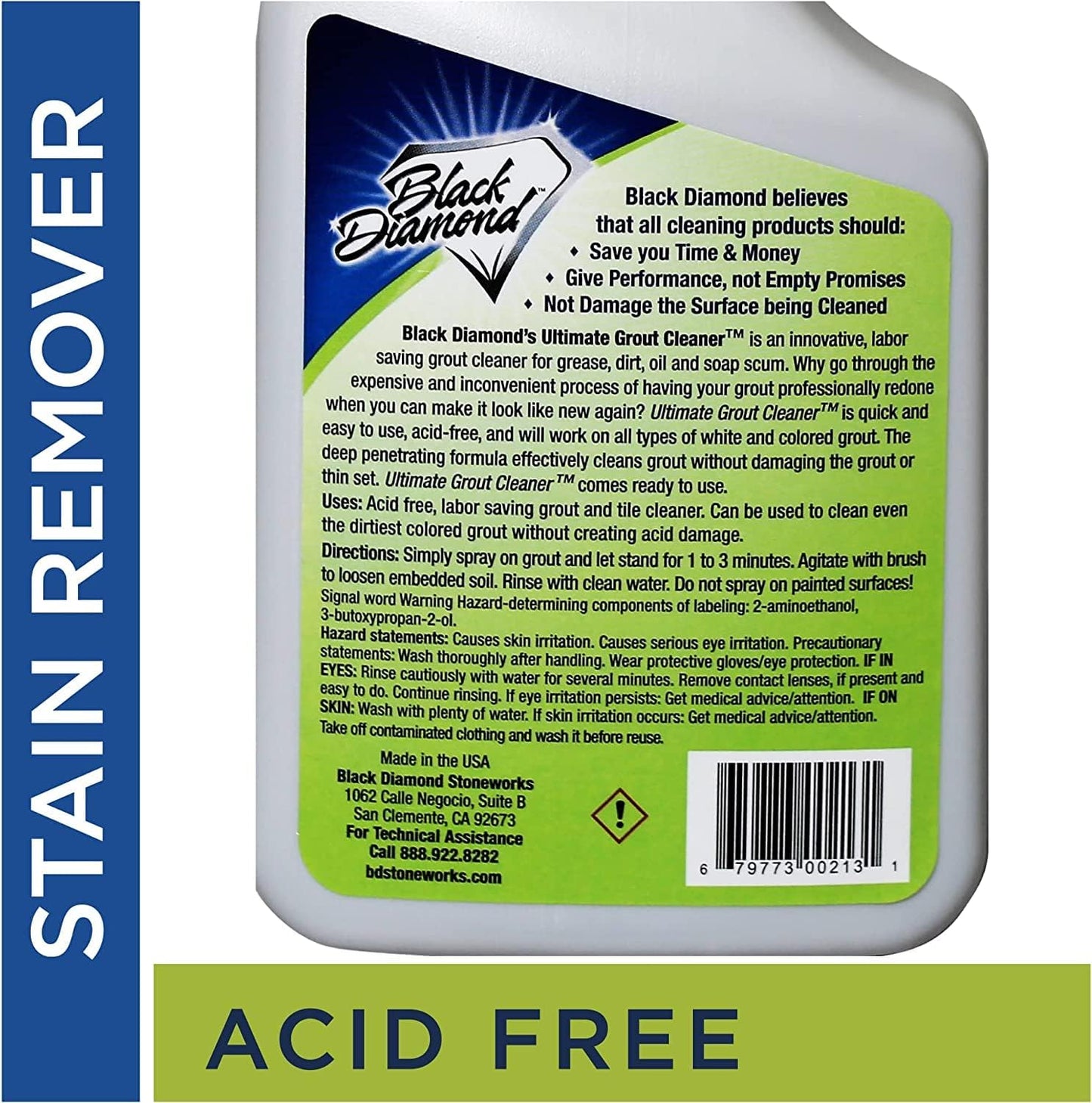 Black Diamond Ultimate Grout Cleaner: Best Cleaner for Tile,Ceramic,Porcelain, Marble Acid-Free Safe Deep Cleaner & Stain Remover for Even The Dirtiest Grout. (1-Quart/1-Brush)