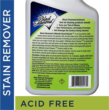 Black Diamond Ultimate Grout Cleaner: Best Cleaner for Tile,Ceramic,Porcelain, Marble Acid-Free Safe Deep Cleaner & Stain Remover for Even The Dirtiest Grout. (1-Quart/1-Brush)