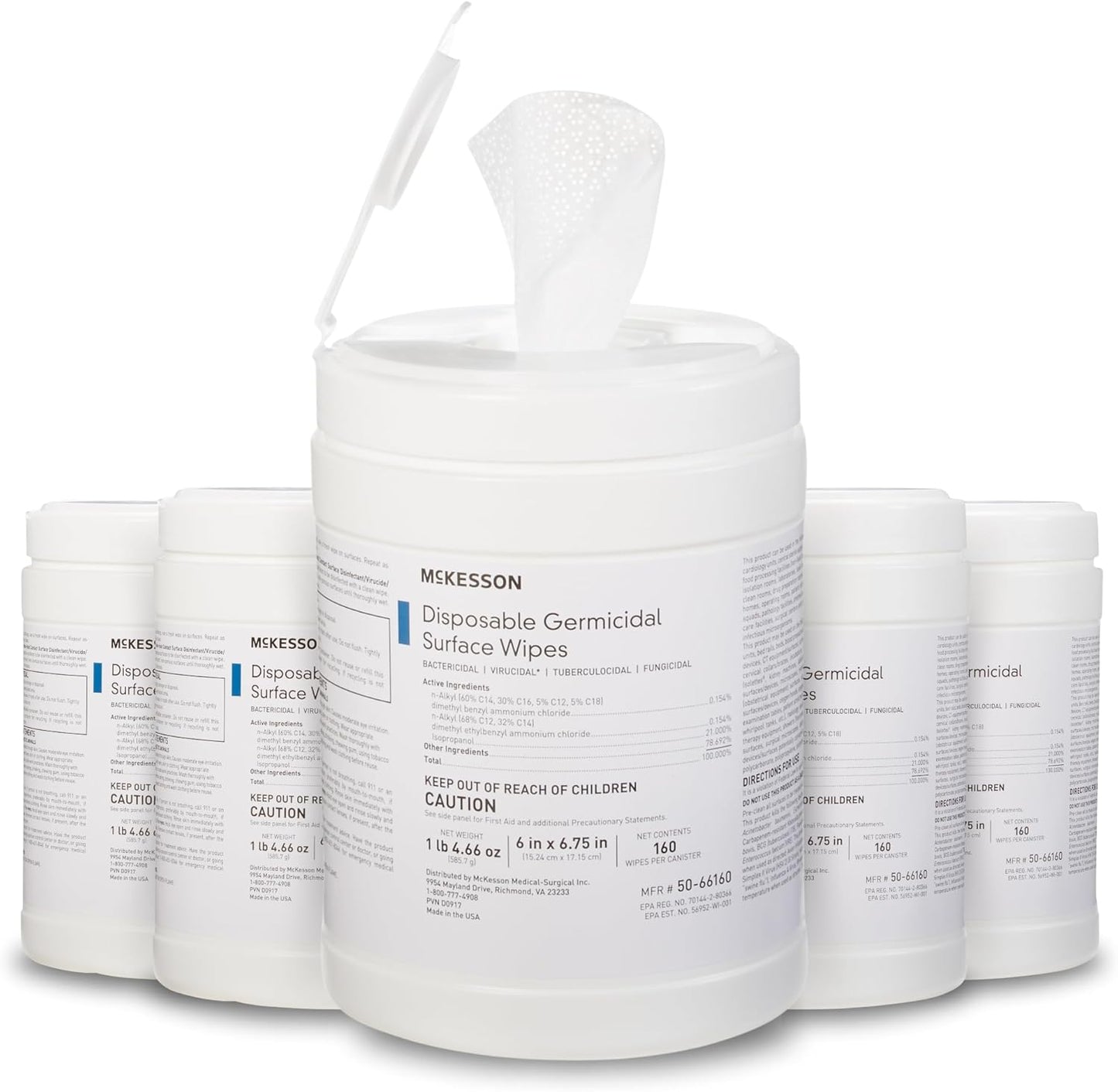 McKesson Germicidal Wipes [480 Count] Disinfecting Wipes, Alcohol Cleaning Disinfectant Wipes, Hospital Grade Multi-Surface Wipes, 160 Wipes, 3 Pack