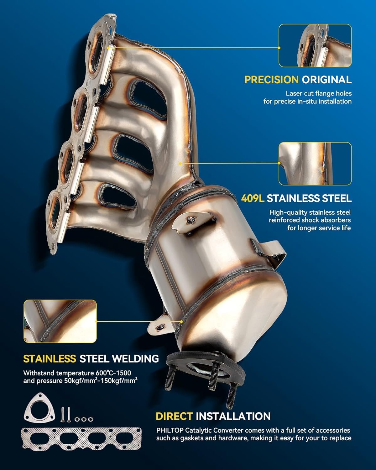 PHILTOP Left and Right Catalytic Converter Replacement For 2005-2010 300 2.7/3.5L V6 RWD, 2006-2010 Charger 2.7/3.5L V6 RWD, 2005-2008 Magnum 2.7/3.5L V6 RWD Replace 55434, 55433 (EPA Compliant) - Colors B