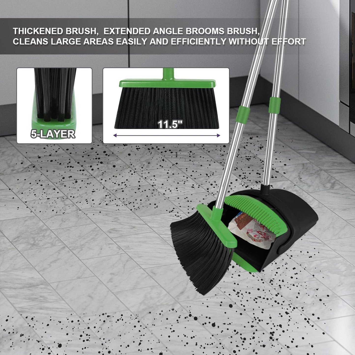 Purple Broom with Dustpan Combo Set, 51" Long Handle Household Cleaning Tool, Ideal Broom and Dustpan Set for Pet Hair and Home Use