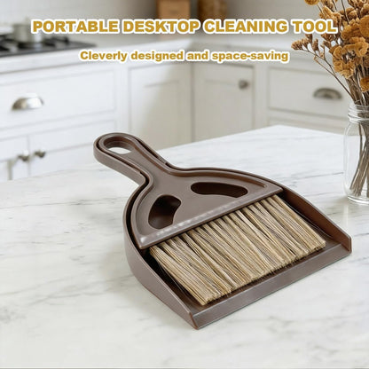 Mini Broom and Dustpan Set - Compact Small Hand Broom with Soft Bristles, Portable Desktop Cleaning Tool for Kitchen Counter, Desk, Drawer, Pet Litter & Car Interior (Off-White)