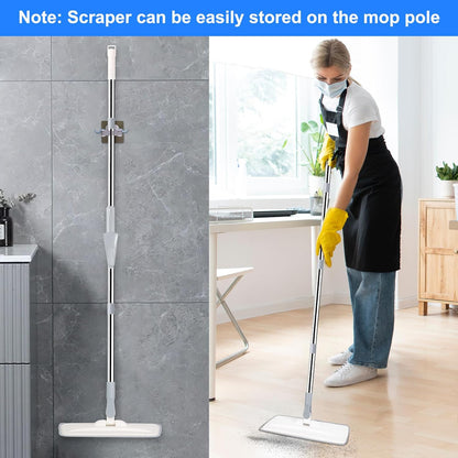 wlich Microfiber Mop for Cleaning Floors,55 Inch Extendable Flat Mop with 4 Reusable Washable Pads, 1 hook, 1 wall piece, and 1 scraper, Wet Dry and Dust Mops for Bathroom Kitchen, Floor,Ceramic Tiles