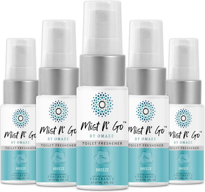 Mist N’ Go by Omaze Travel Bathroom Spray for Toilet Spray Odor Eliminator - Travel Toilet Spray for Bathroom Air Freshener Spray for Bathroom Deodorizer - Clean Mix, Travel Size (1oz x2)