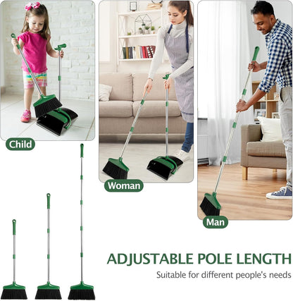 Broom and Dustpan Set with Long Handle, Light Weight Stainless Steel Poles Stand Upright Dustpans with Broom Combo for Home Kitchen Office Pet Dog Hair, 1-Pack (Purple)