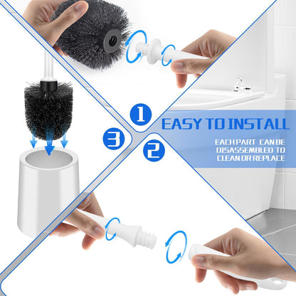 AONEZ Toilet Brush and Holder Set, 2 Pack Long-Handle Toilet Brush, Non-Slip Grip, Nylon Bristles, Deep Cleaning for Bathroom, Toilet Scrubber- Black