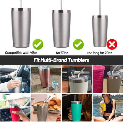 VEHHE Metal Straw Stainless Steel Straws Drinking Reusable Straws 4 Set -10.5" Ultra Long Rainbow Color-Cleaning Brush for 20/30 Oz for Yeti RTIC SIC Ozark Trail Tumblers (2 Straight|2 Bent|1 Brush)