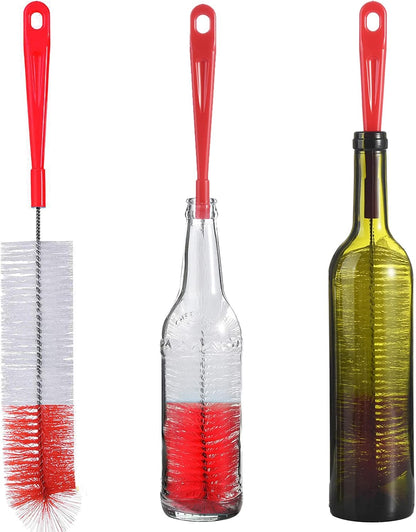3-Pack Long Bottle Cleaning Brush for Narrow Neck Beer, Wine, Flask, Thermos, Sportwell, Pitcher, Brewing Bottle Cleaner, 16 Inches