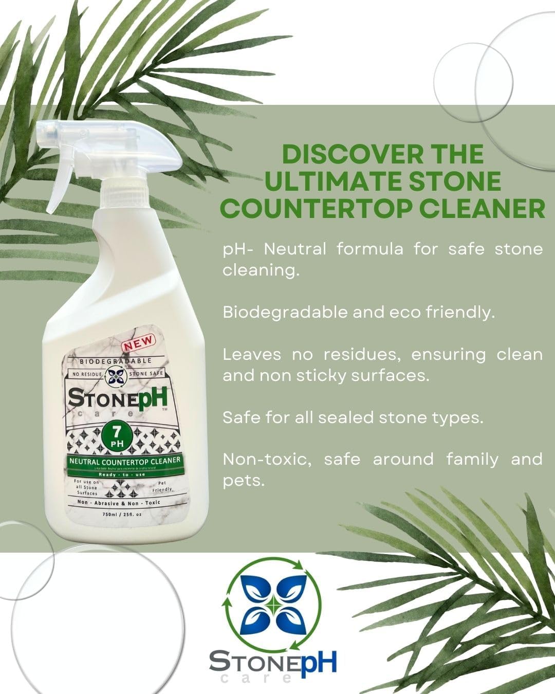 Countertop Cleaner Spray - Daily Granite Cleaner Spray - Stone Cleaner- Ph Neutral Formula For Kitchen & Home Cleaning Surfaces Marble, Quartz, Lemon, (25 Fl. Oz)