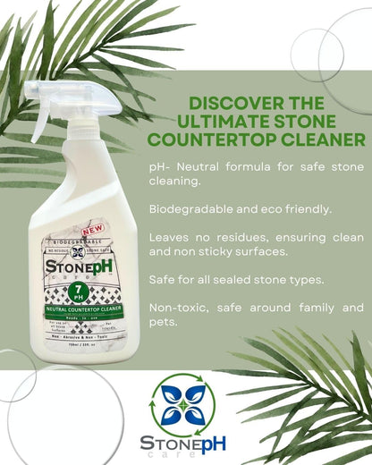 Countertop Cleaner Spray - Daily Granite Cleaner Spray - Stone Cleaner- Ph Neutral Formula For Kitchen & Home Cleaning Surfaces Marble, Quartz, Lemon, (25 Fl. Oz)