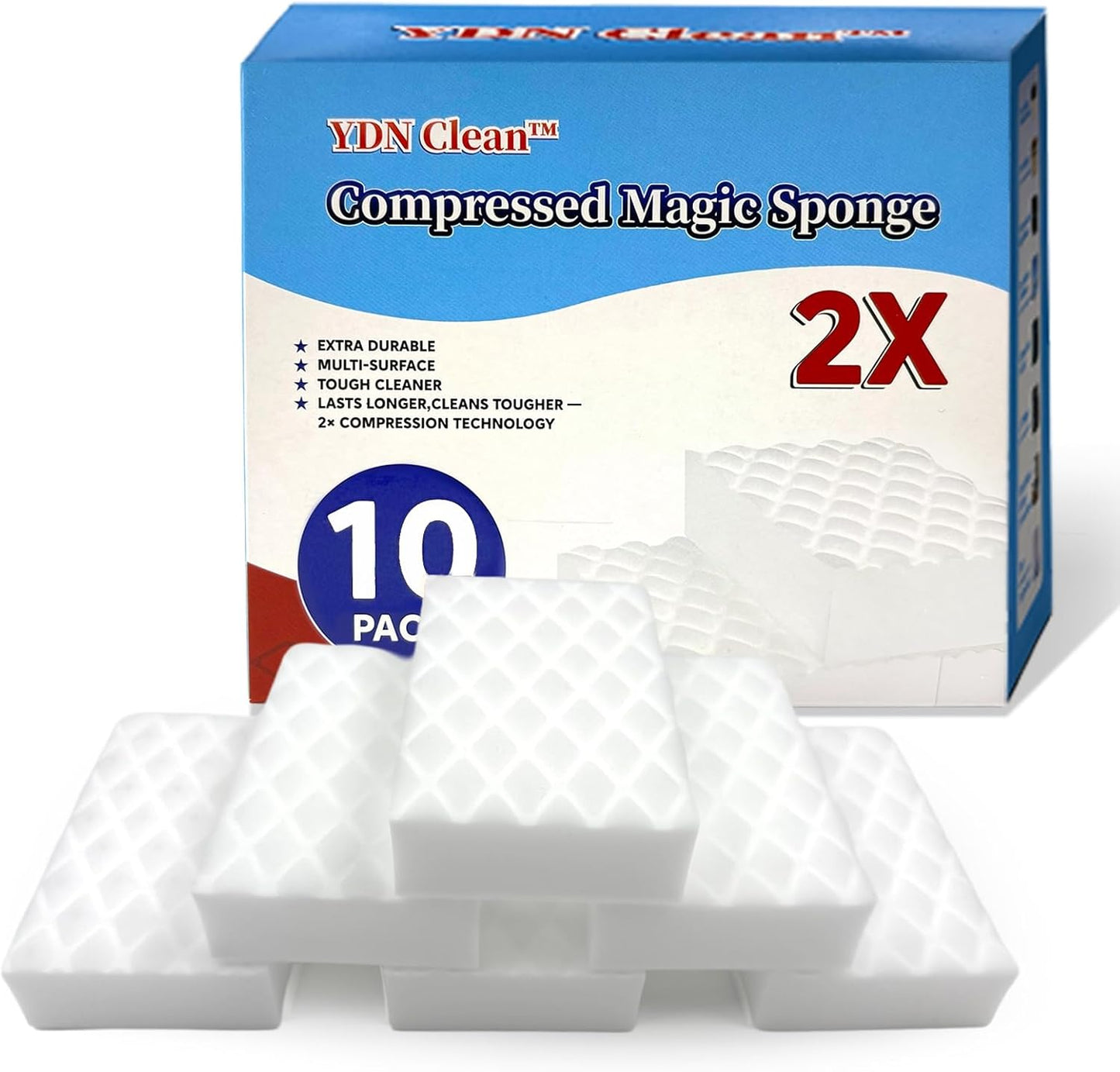 Magic Eraser Sponge 2X Density, Multi-Purpose Long Lasting Melamine Sponge, Water-Activated Cleaning Pads Sponge Eraser for Kitchen, Bathroom, Wall, Shoes & Car Interior, Non-Scratch (20)