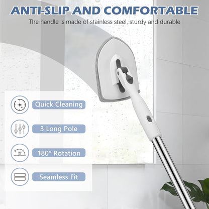 SetSail Tile Tub Scrubber Brush 3-in-1 Shower Scrubber with 52-inch Adjustable Long Handle Shower Cleaner Brush and 3 Detachable Replacement Brush Heads for Cleaning Bathroom Kitchen Walls Tub Tile