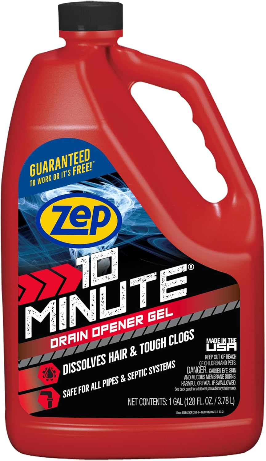 Zep 10 Minute Drain Opener Gel 64 Ounce - ZHCR64NG - Commercial Strength, Fast Acting and Safe for All Pipes