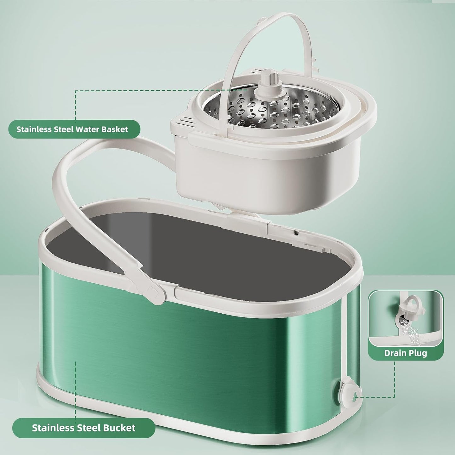 Spin Mop and Bucket with Wringer Set for Home,360° Mop and Bucket with Separate Clean and Dirty Water,Wet Dust Mop for Floor Cleaning with Extra Refills (Silver)