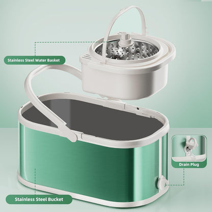 Spin Mop and Bucket with Wringer Set for Home,360° Mop and Bucket with Separate Clean and Dirty Water,Wet Dust Mop for Floor Cleaning with Extra Refills (Green)
