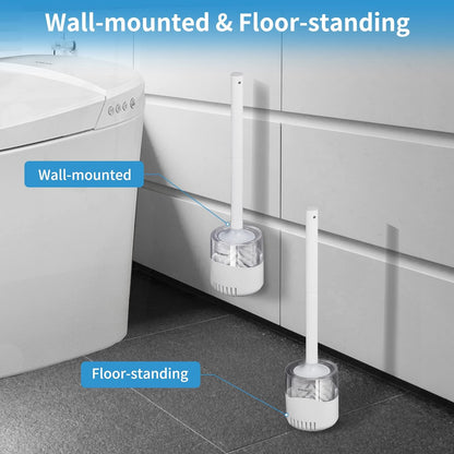 BOOMJOY Toilet Brush and Holder Set, Silicone Toilet Bowl Cleaner Brush, Bathroom Cleaning Bowl Kit with Tweezers, Bathroom Accessories with Aluminum Handle - White