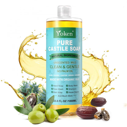 Yoken Castile Soap Liquid EWG Verified(1 Gallon, Unscented) Pure-Castile Liquid Soap for Body, Face, Hand, Pets, Laundry, Dish Soap and More - Made With Organic Oil, Vegan, Clean & Gentle, Versatile