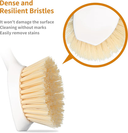 2 Pack Kitchen Dish Brush Bamboo Handle Dish Scrubber Built-in Scraper, Scrub Brush for Pans, Pots, Kitchen Sink Cleaning, Dishwashing and Cleaning Brushes are Perfect Cleaning Tools, White