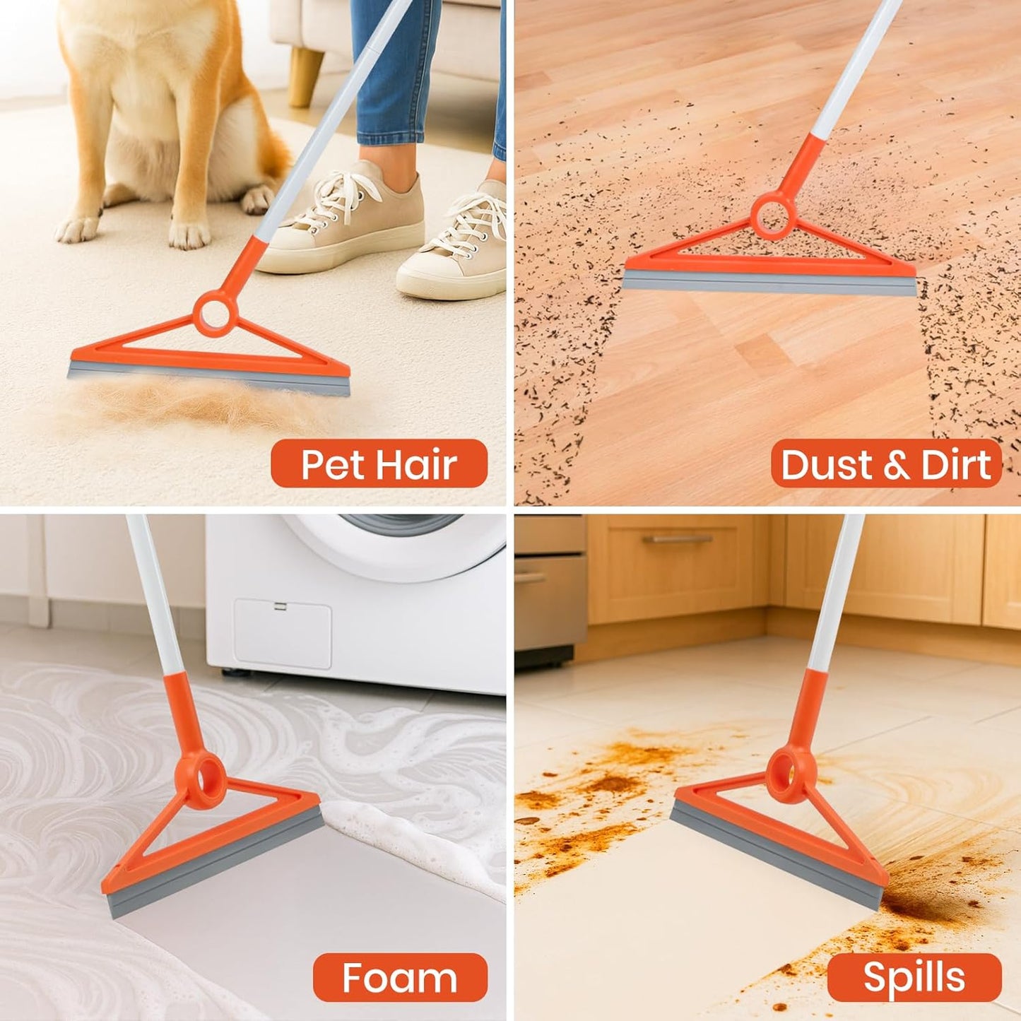 MAVRIZ Air Broom for Dust, Hair, Liquids, Silicone Broom with Removable Rubber Strip and Brooms Bristle, Multifunctional Floor Squeegee for Indoor Cleaning