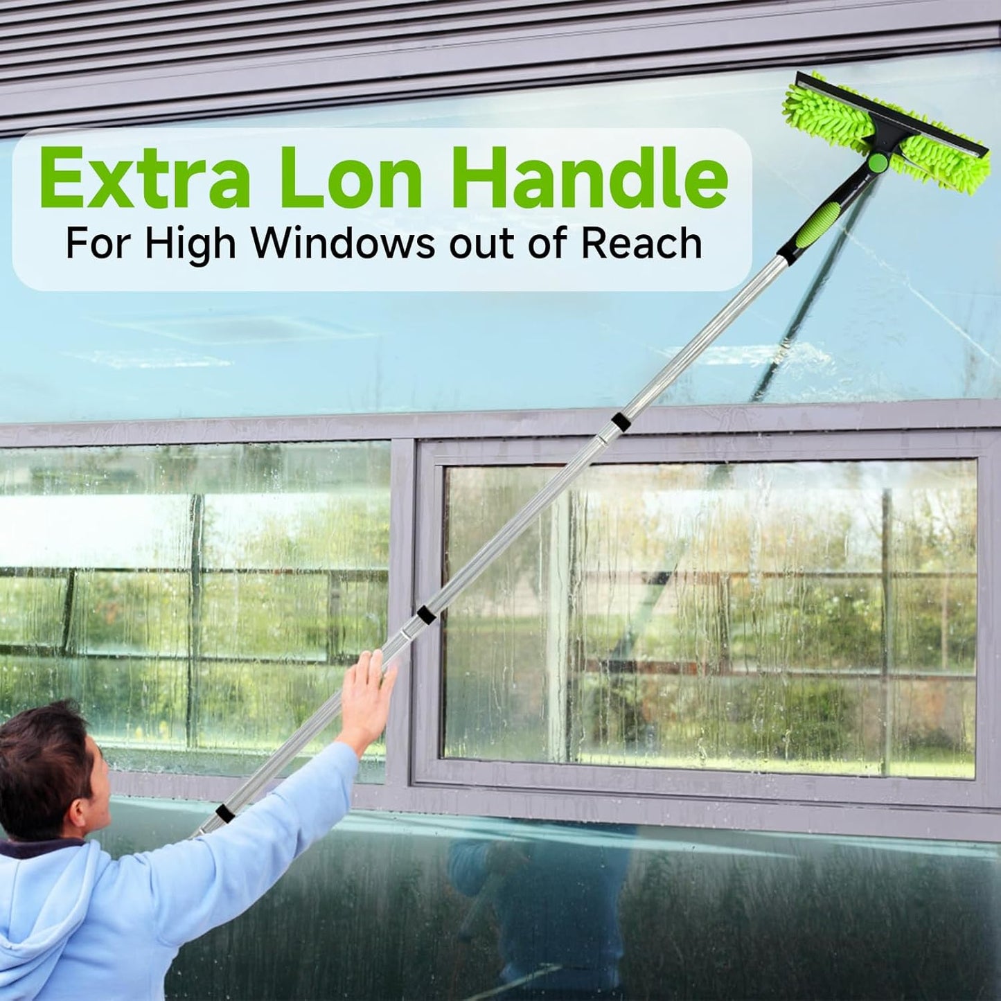 67" Squeegee Window Cleaner 2 in 1 Rotatable Window Cleaning Tool Kit with Extension Pole, Window Washing Equipment with Bendable Head for Indoor & Outdoor High Windows and Car Glass