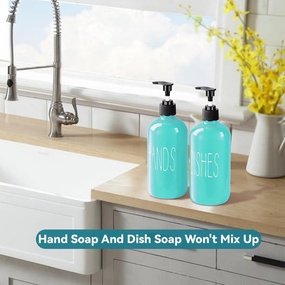 COHOSEGE Glass Soap Dispenser Set 2 Pack,Contains Hand and Dish Soap Dispenser.Premium 16 Oz Black Kitchen Soap Dispenser Set for Kitchen Sink and Farmhouse Decor
