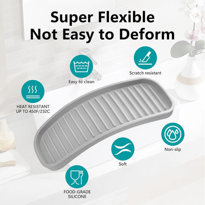 Silicone Sponge Holder Kitchen Sink Organizer Tray Dish Caddy Soap Dispenser, Scrubber Spoon Holder,Dishwashing Accessories 2 Pack (White)