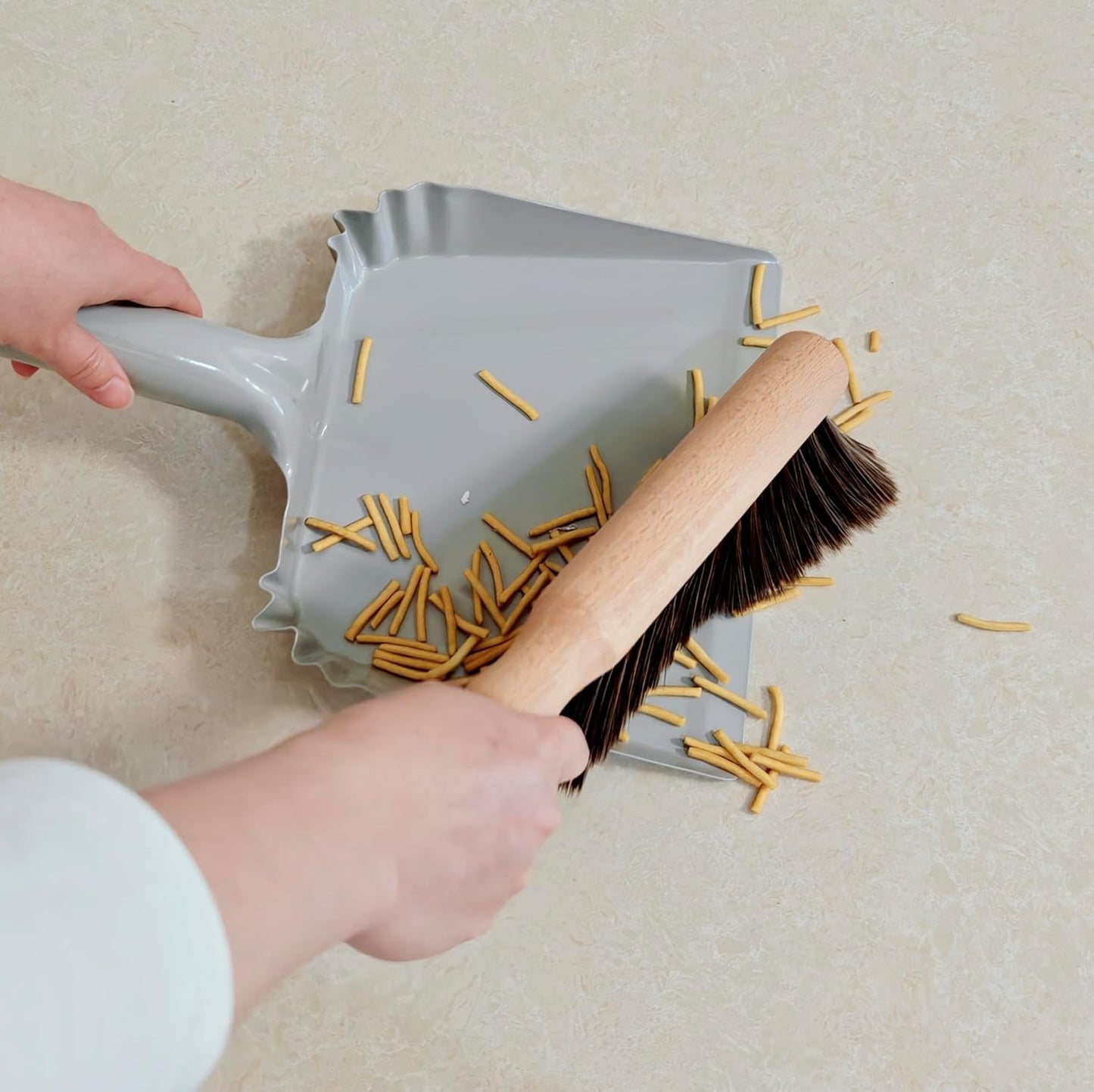 Mini Metal Dustpan and Brush Set, Natural Hand Broom, Stainless Steel Dust Pan, Heat-Safe for Fireplace Ash Cleaning, Anti-Static, Eco-Friendly