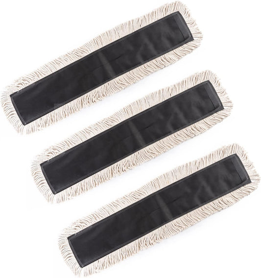 Matthew Cleaning 24'' Industrial Strength Cotton Dust Mop Refill Washable Replacement Heads for Residential & Commercial Use Fit Standard Dust Mop Frames, Hardwood, Laminate, Concrete Floors 3 Pack