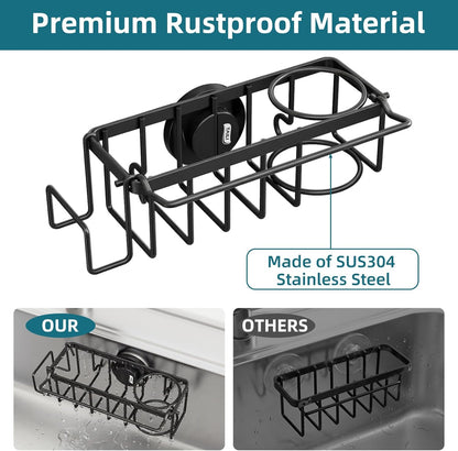 TAILI 4-in-1 Sink Caddy with Strong Suction Cup, Sponge Holder for Kitchen Sink Organizer, Removable, Rustproof, Stainless Steel Holder for Sponge, Brush, Scrubber, Scraper - Silver