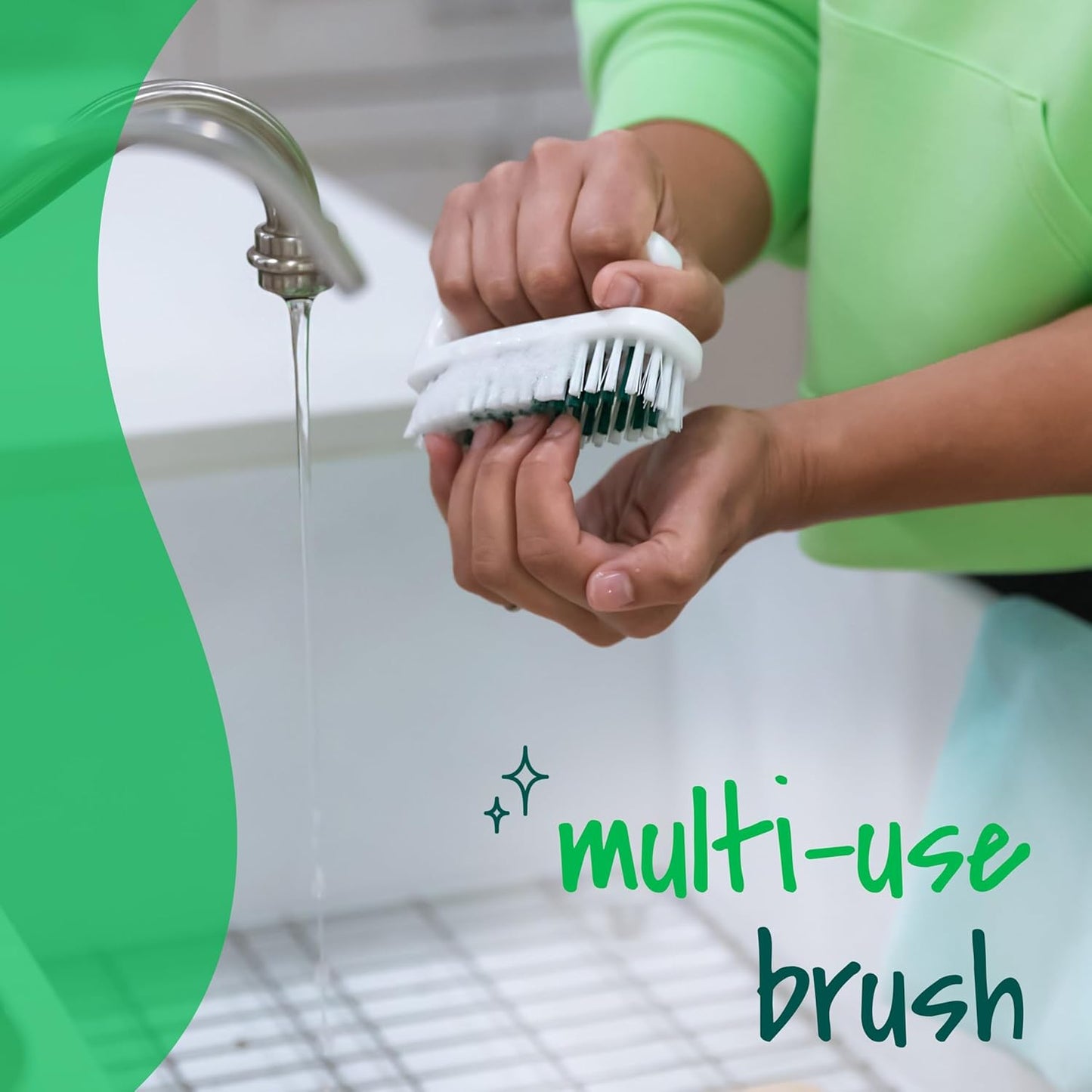 Scotch-Brite Handy Brush, Small and Durable Dish Brush with Handle for Scrubbing Hard-to-Reach Cookware, Tubs, Sinks, Car Tires, and More without Scratching, Antimicrobial, and Rinses Clean