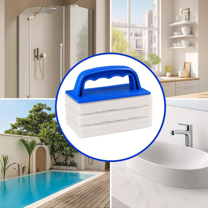 6 Pcs Hand Scrubber, Bathtub Scrubber with Handle, Non-Scratch Bathroom Scrubbing Pads for Cleaning Shower Tile Bathtube Sink Swimming Pool Step & Corner (Blue)