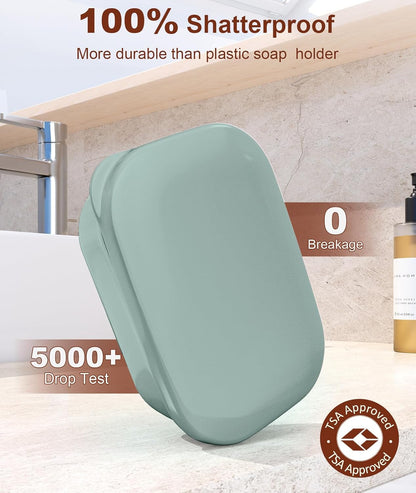 Quatish Leakproof Soap Dish with Lid & Draining Layer, Shatterproof Travel Bar Soap Holder Case Container, Portable Travel Size Toiletries Essentials for Camping, Gym, Bathroom, Black